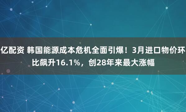 亿配资 韩国能源成本危机全面引爆！3月进口物价环比飙升16.1%，创28年来最大涨幅