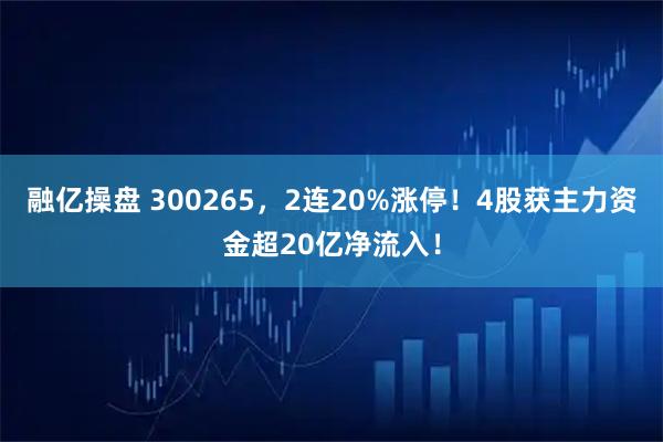 融亿操盘 300265，2连20%涨停！4股获主力资金超20亿净流入！