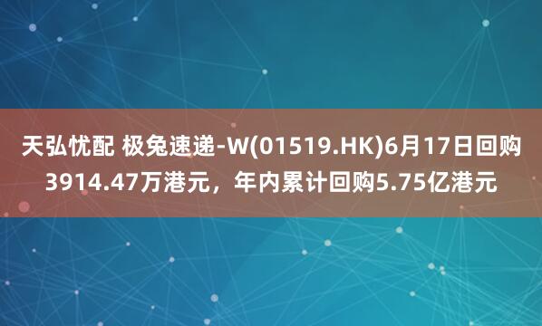 天弘忧配 极兔速递-W(01519.HK)6月17日回购3914.47万港元，年内累计回购5.75亿港元